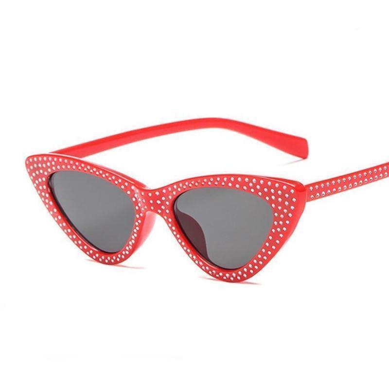 loomrack Retro Cat Eye Pointed Rhinestone Sunglasses Sunglasses Red