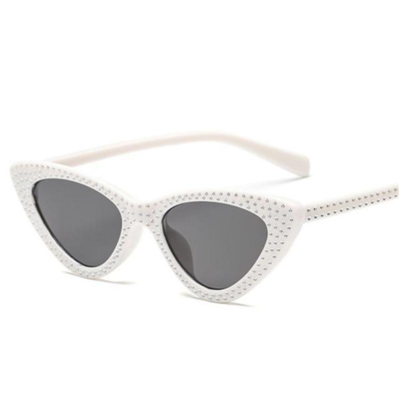 loomrack Retro Cat Eye Pointed Rhinestone Sunglasses Sunglasses White