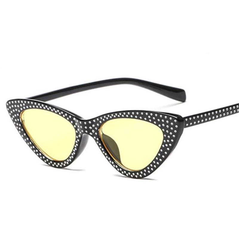 loomrack Retro Cat Eye Pointed Rhinestone Sunglasses Sunglasses Yellow