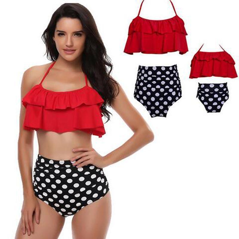 loomrack Retro Mommy and Me Matching Swimsuits - Assorted Styles Family Matching Outfits Red / Mom S