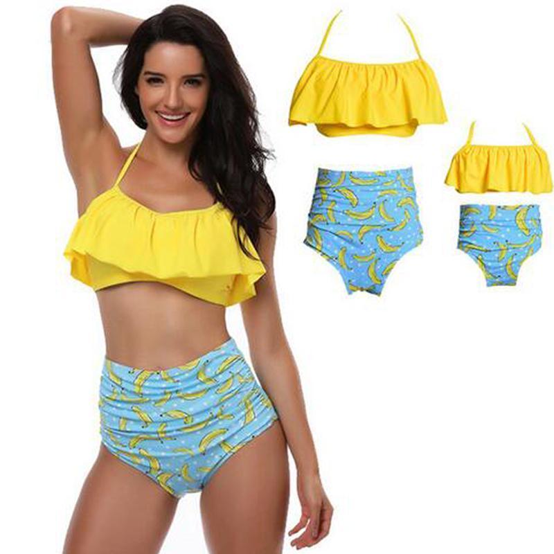 loomrack Retro Mommy and Me Matching Swimsuits - Assorted Styles Family Matching Outfits Yellow / Mom S