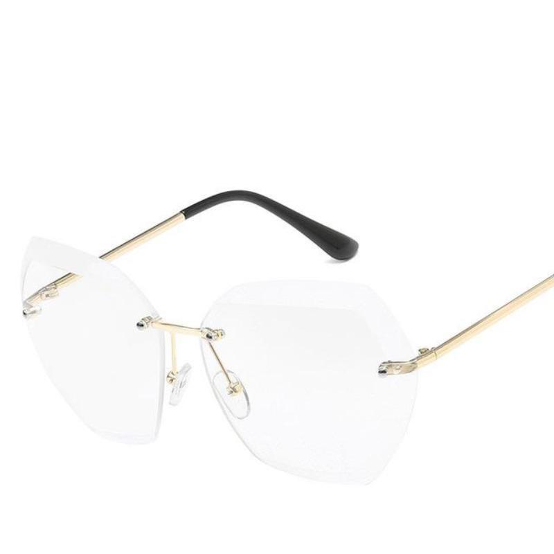 loomrack Retro Rimless Dimensional Sunglasses Sunglasses Gold F Flat mirror