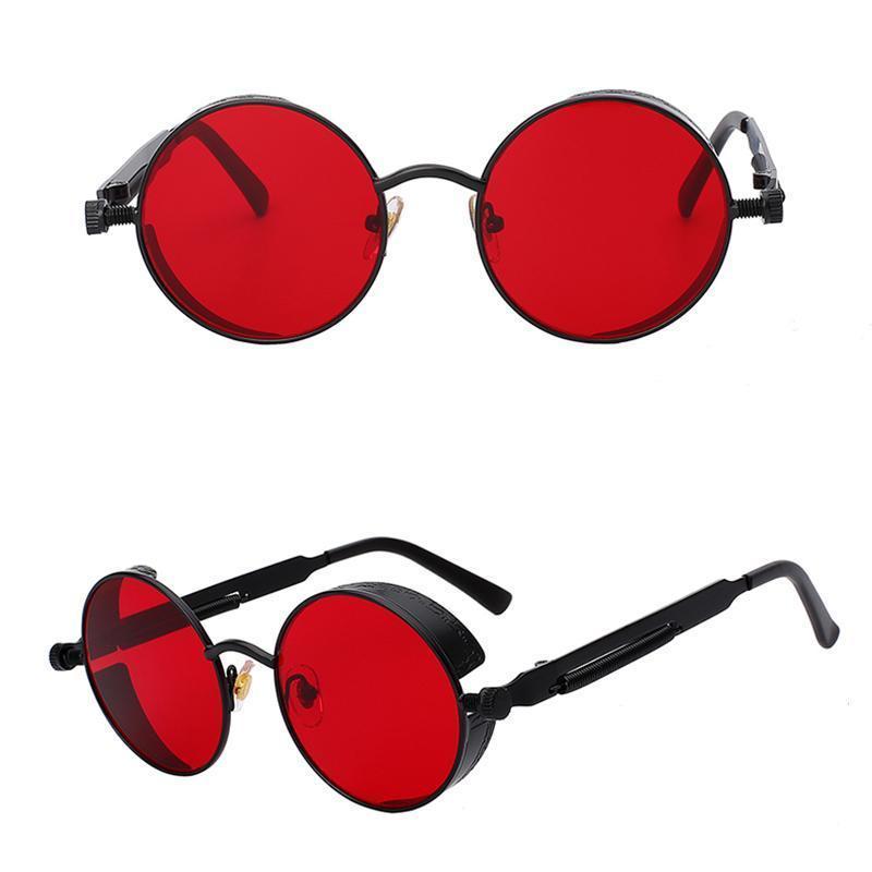 loomrack Retro Round Metal Frame Sunglasses Sunglasses Black w sea red