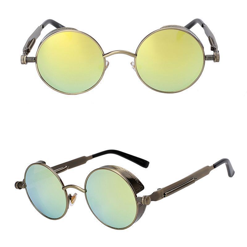 loomrack Retro Round Metal Frame Sunglasses Sunglasses Brass w gold mirror