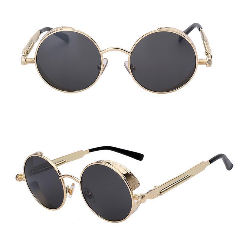 loomrack Retro Round Metal Frame Sunglasses Sunglasses Gold w black