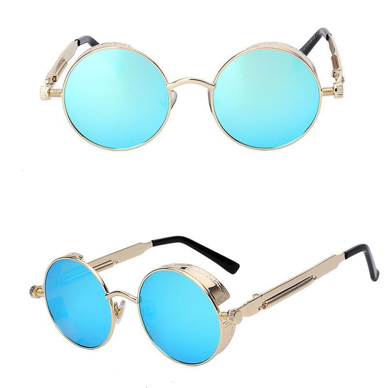 loomrack Retro Round Metal Frame Sunglasses Sunglasses Gold w blue mir