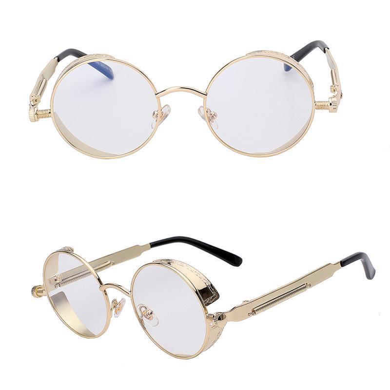 loomrack Retro Round Metal Frame Sunglasses Sunglasses Gold w clear lens