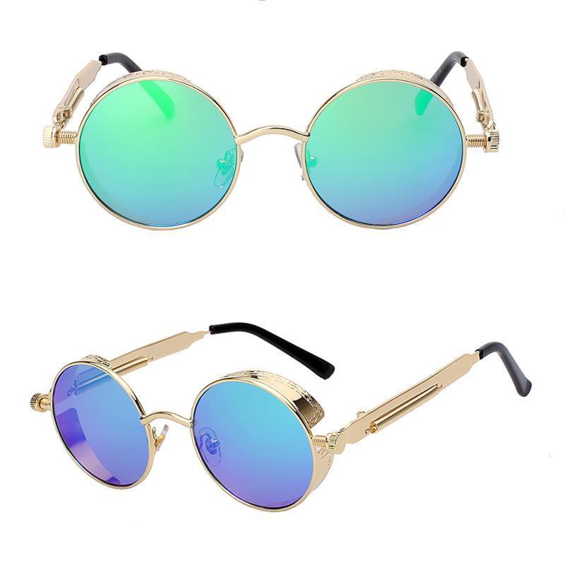 loomrack Retro Round Metal Frame Sunglasses Sunglasses Gold w green mir