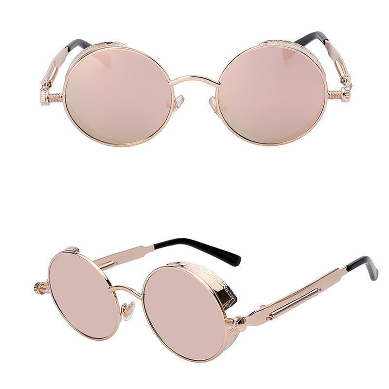 loomrack Retro Round Metal Frame Sunglasses Sunglasses Gold w pink mir