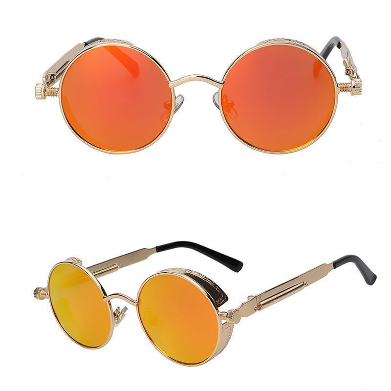 loomrack Retro Round Metal Frame Sunglasses Sunglasses Gold w red mirror