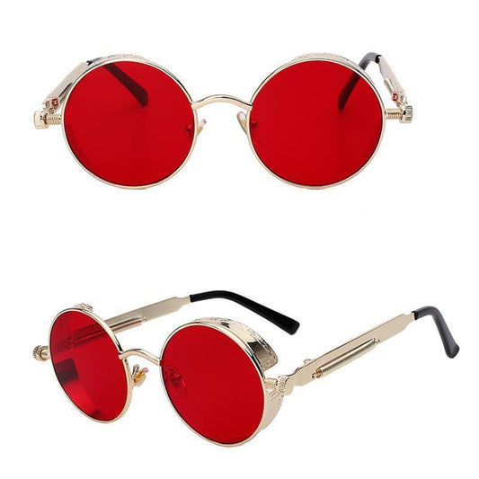 loomrack Retro Round Metal Frame Sunglasses Sunglasses Gold w sea red