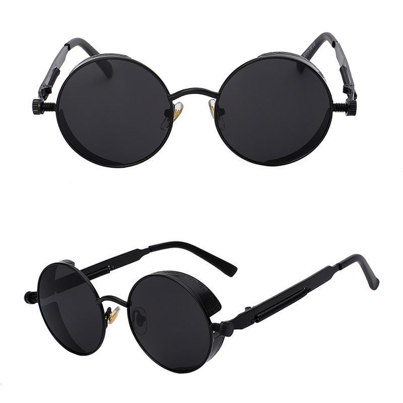 loomrack Retro Round Metal Frame Sunglasses Sunglasses Matt Black w black