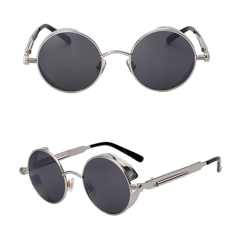 loomrack Retro Round Metal Frame Sunglasses Sunglasses Silver w black