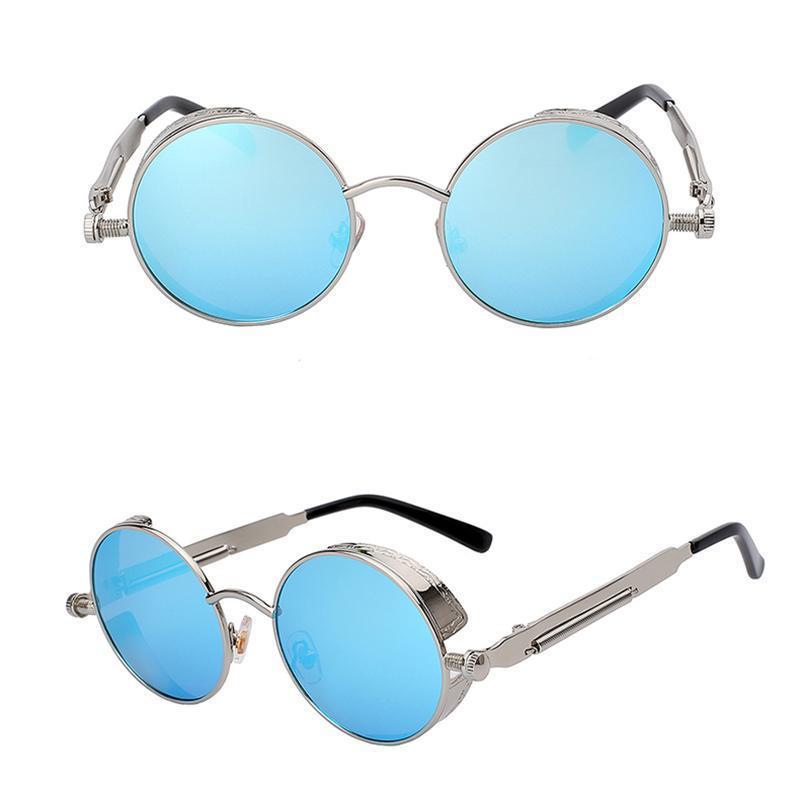 loomrack Retro Round Metal Frame Sunglasses Sunglasses Silver w blue mir