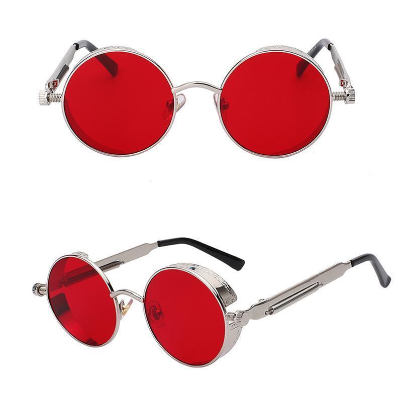 loomrack Retro Round Metal Frame Sunglasses Sunglasses Silver w sea red