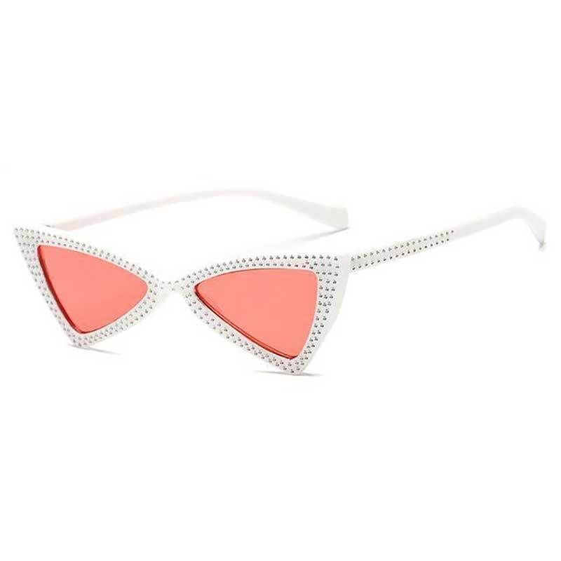 loomrack Rhinestone Triangle Cat Eye Sunglasses Sunglasses white with red