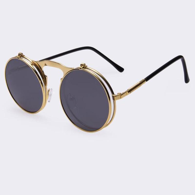 loomrack Round Steampunk Sunglasses for Men Sunglasses Black Gold