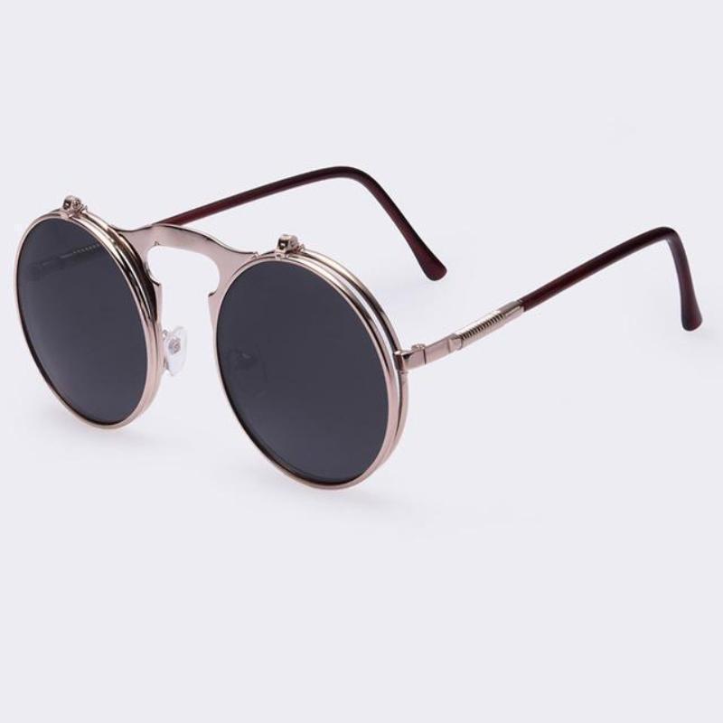 loomrack Round Steampunk Sunglasses for Men Sunglasses Black Silver