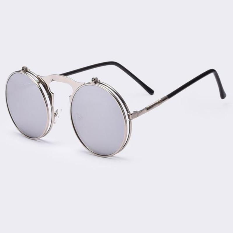 loomrack Round Steampunk Sunglasses for Men Sunglasses Silver