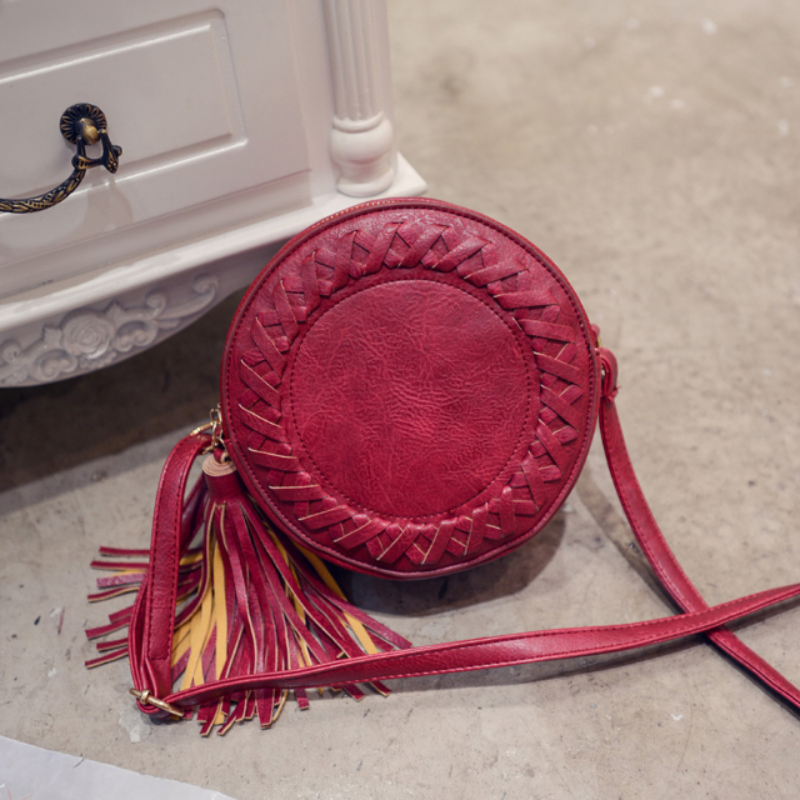 loomrack Round Woven Crossbody Bag Cross Body Bags Red