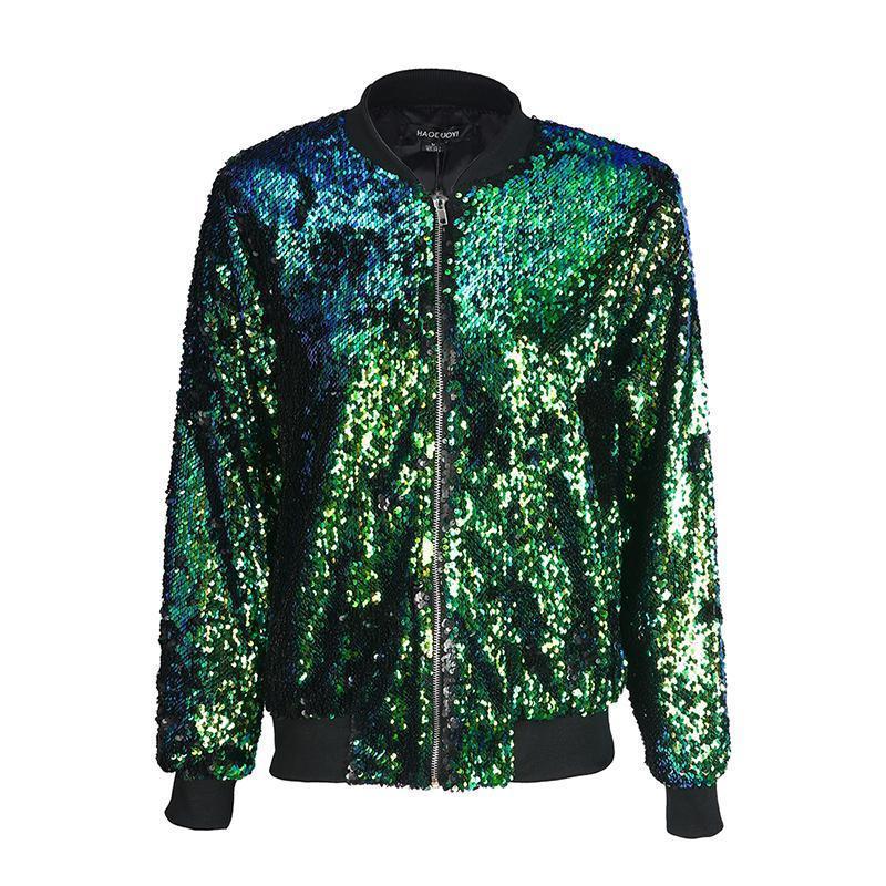 loomrack Sequin Bomber Jacket Jackets Green / S