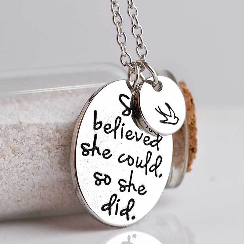 loomrack She Believed She Could so She Did Necklace with Bird Pendant Pendant Necklaces