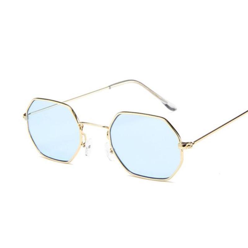 loomrack Small Vintage Metal Hexagon Frame Sunglasses Sunglasses Gold Blue