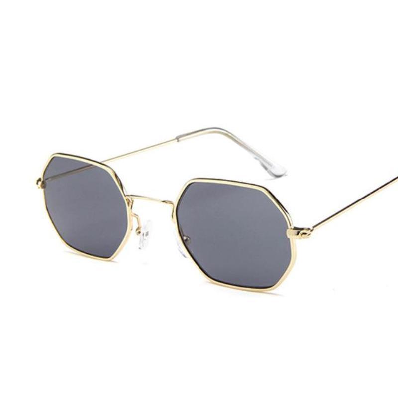 loomrack Small Vintage Metal Hexagon Frame Sunglasses Sunglasses Gold Gray