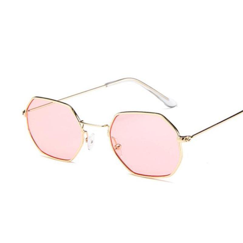 loomrack Small Vintage Metal Hexagon Frame Sunglasses Sunglasses Gold Pink
