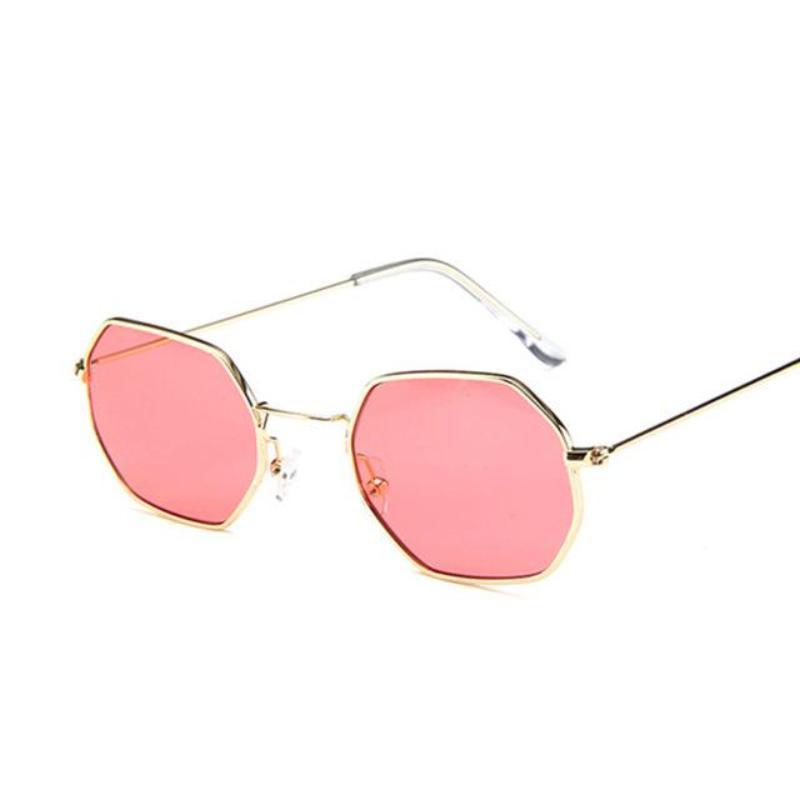 loomrack Small Vintage Metal Hexagon Frame Sunglasses Sunglasses Gold Red