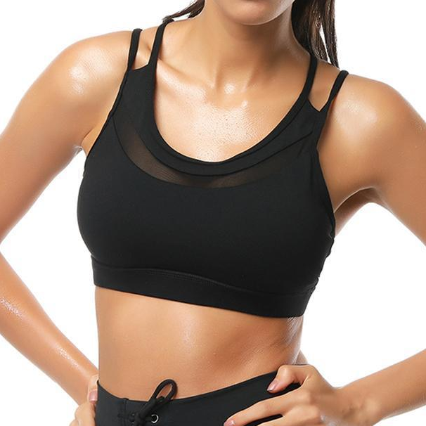 loomrack Strappy Mesh Push-up Workout Bralette Sports Bras Black / L