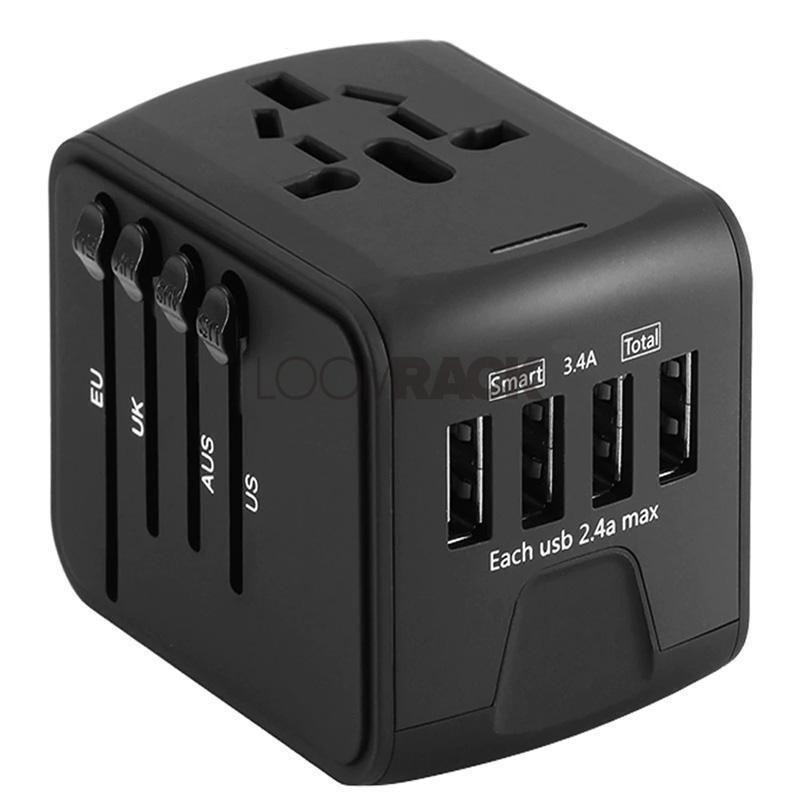 loomrack The Best Universal Travel Adapter for International Jet-Setters Travel Accessories Black 4-USB