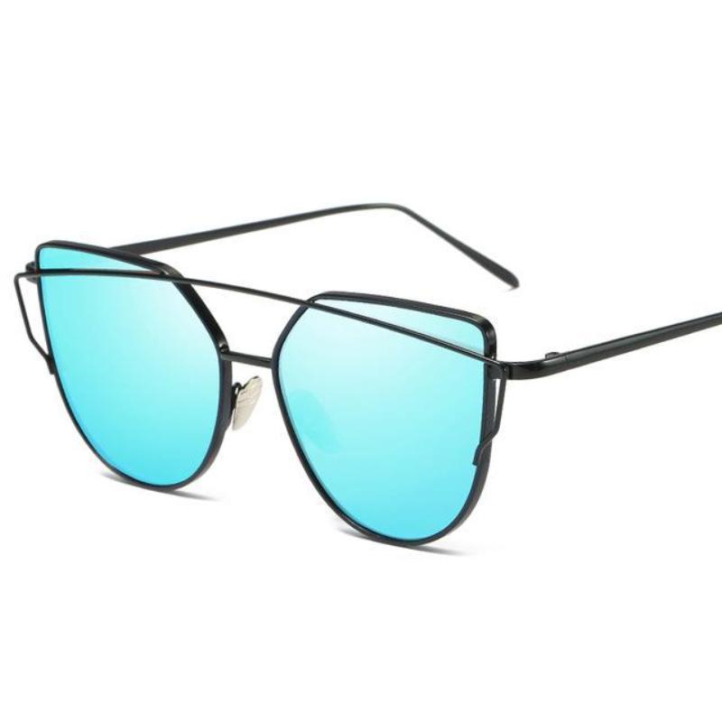 loomrack Thin Metal Frame Cat Eye Sunglasses Sunglasses Black Blue