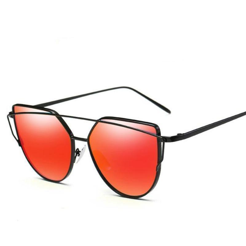 loomrack Thin Metal Frame Cat Eye Sunglasses Sunglasses Black Red