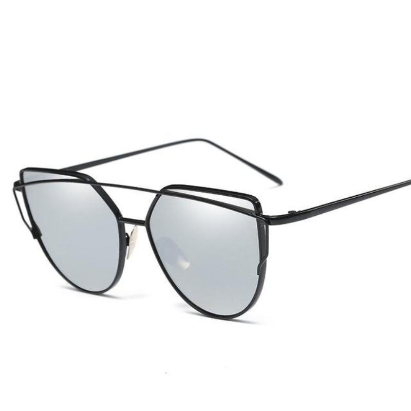 loomrack Thin Metal Frame Cat Eye Sunglasses Sunglasses Black Silver