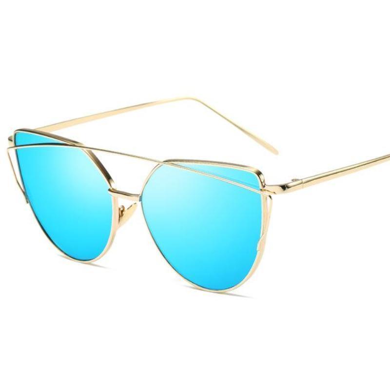 loomrack Thin Metal Frame Cat Eye Sunglasses Sunglasses Gold Blue