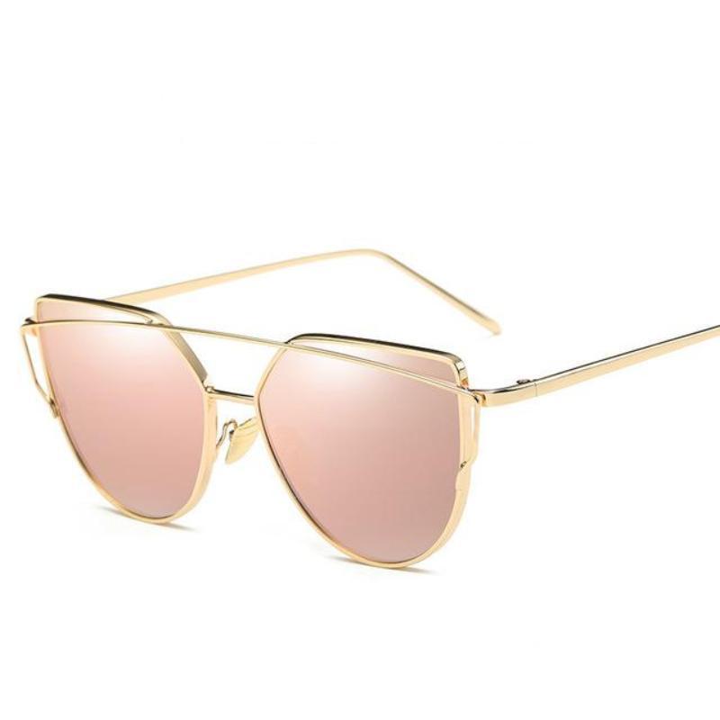 loomrack Thin Metal Frame Cat Eye Sunglasses Sunglasses Gold Pink