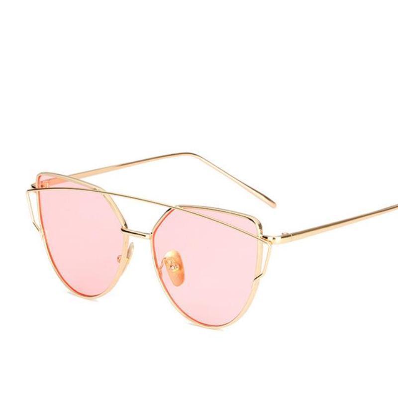 loomrack Thin Metal Frame Cat Eye Sunglasses Sunglasses Gold Pink O