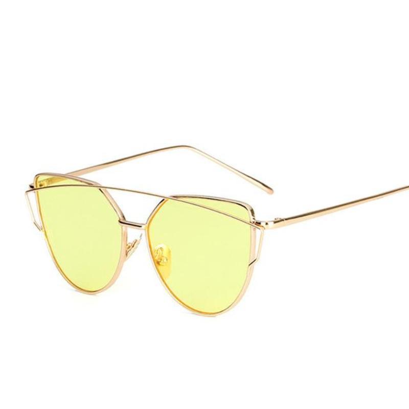 loomrack Thin Metal Frame Cat Eye Sunglasses Sunglasses Gold Yellow O