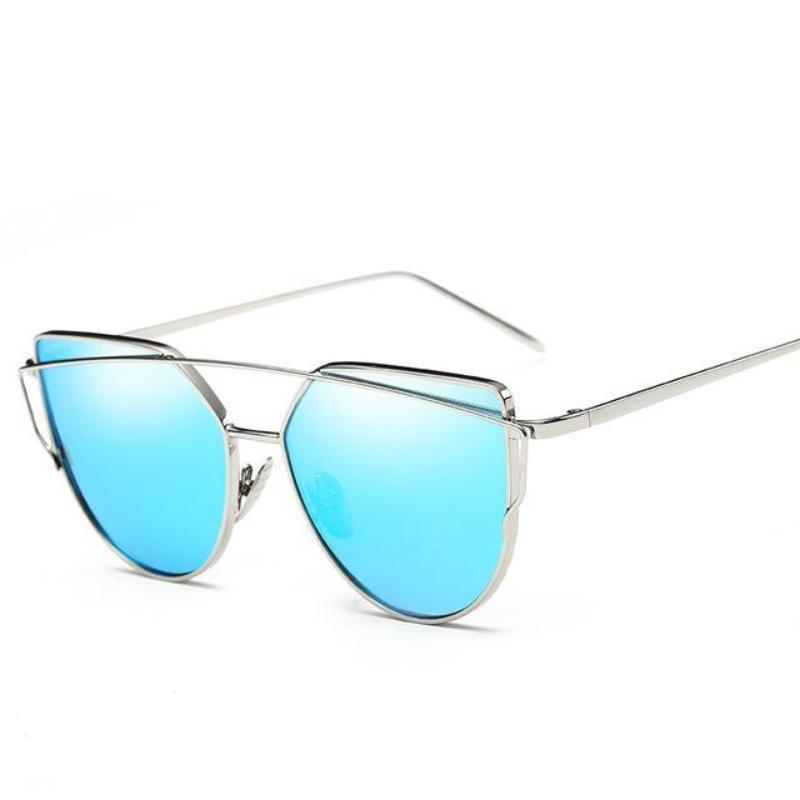 loomrack Thin Metal Frame Cat Eye Sunglasses Sunglasses Silver Blue