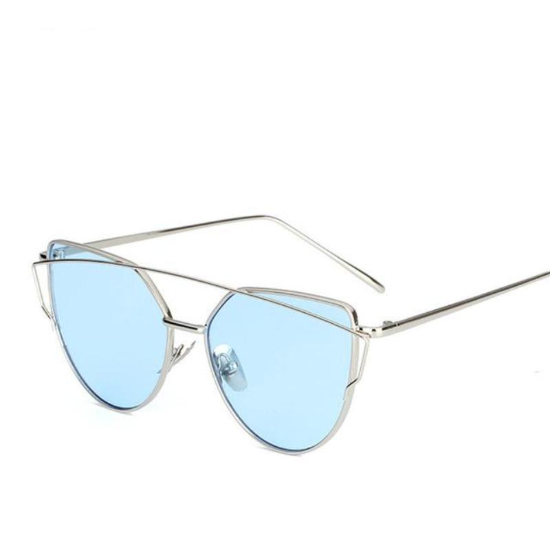 loomrack Thin Metal Frame Cat Eye Sunglasses Sunglasses Silver Blue O