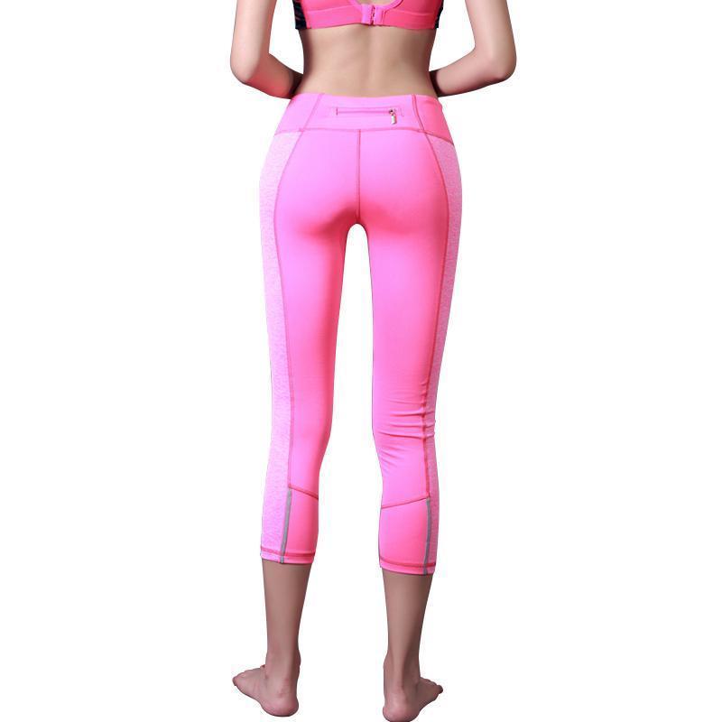 loomrack Tropical Reflective Capri Leggings Running Pants Pink / S