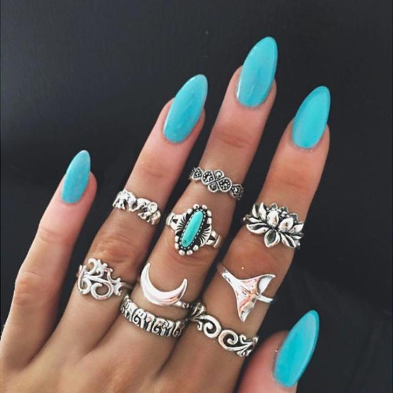 loomrack Vintage Bohemian Ring Sets Rings N10-Set9 Turquoise