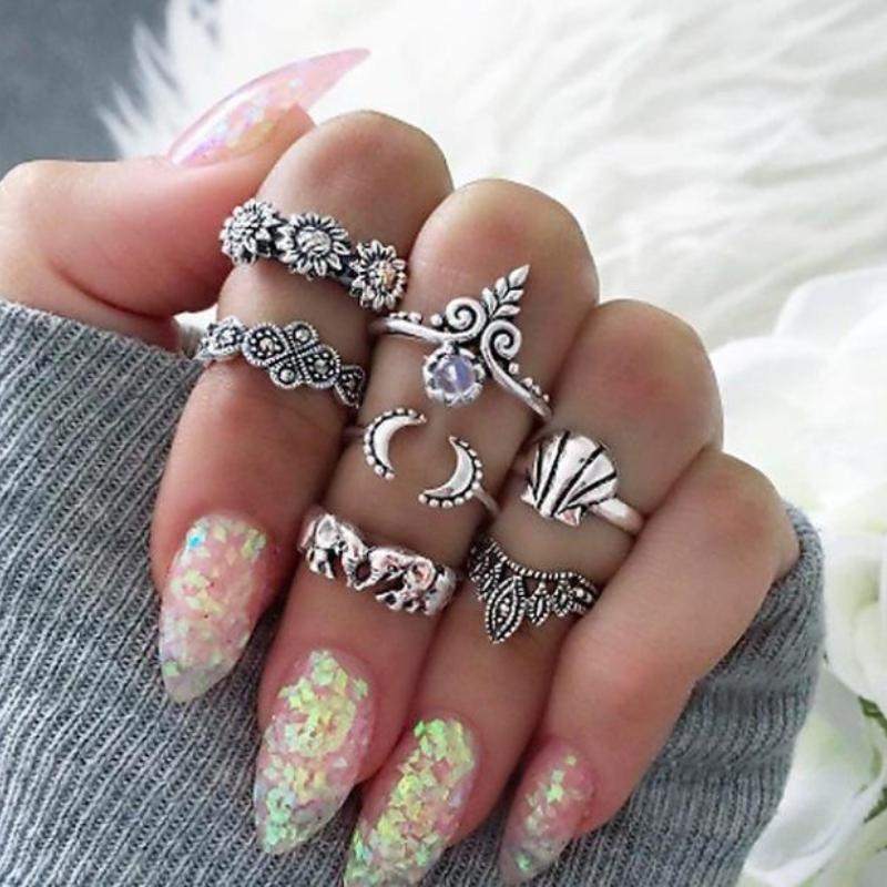 loomrack Vintage Bohemian Ring Sets Rings N11-Set11 Shell Moon