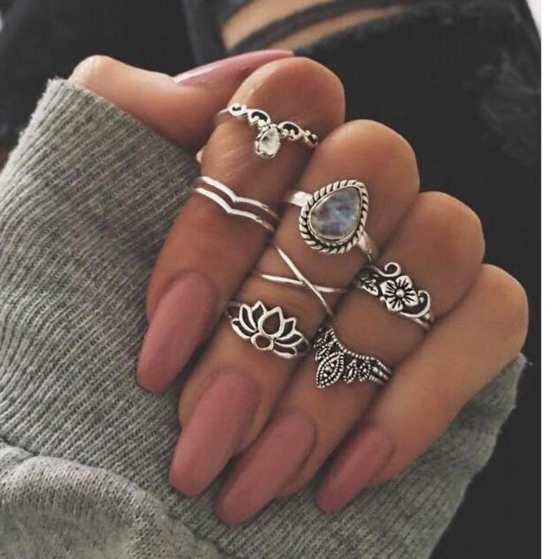loomrack Vintage Bohemian Ring Sets Rings N17-Set7 Lotus Drops