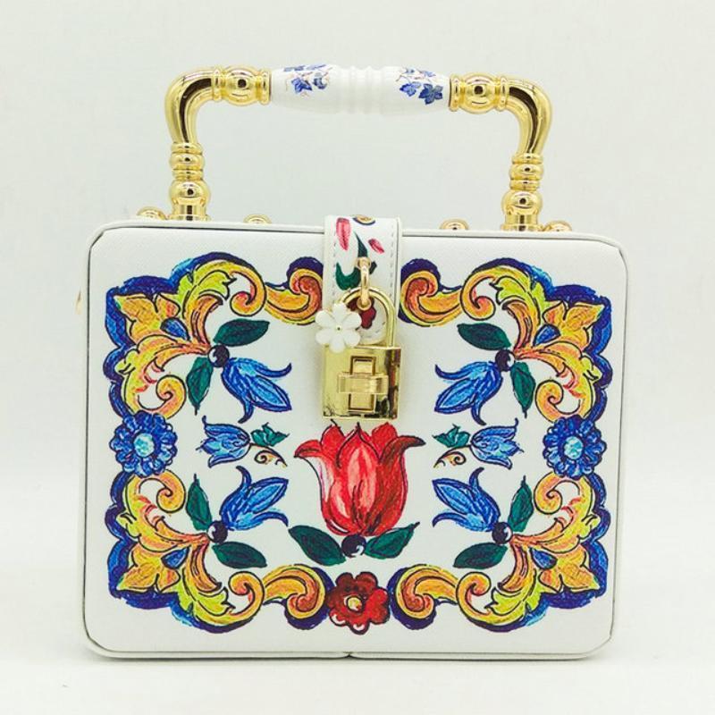 loomrack Vintage Floral Ceramic Top Handle Bag Top-Handle Bags White Handbags