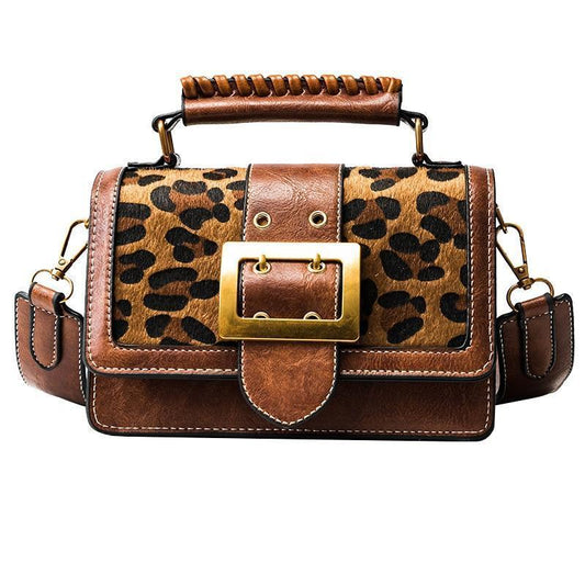 loomrack Vintage Leopard Crossbody Flap Bag with Top Handle Cross Body Bags