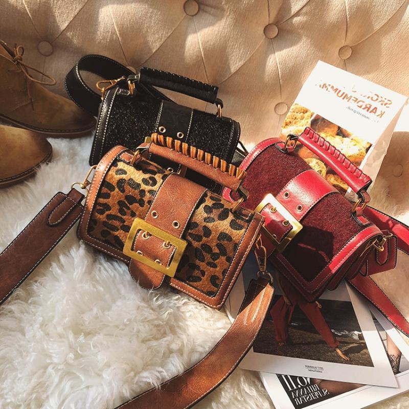 loomrack Vintage Leopard Crossbody Flap Bag with Top Handle Cross Body Bags