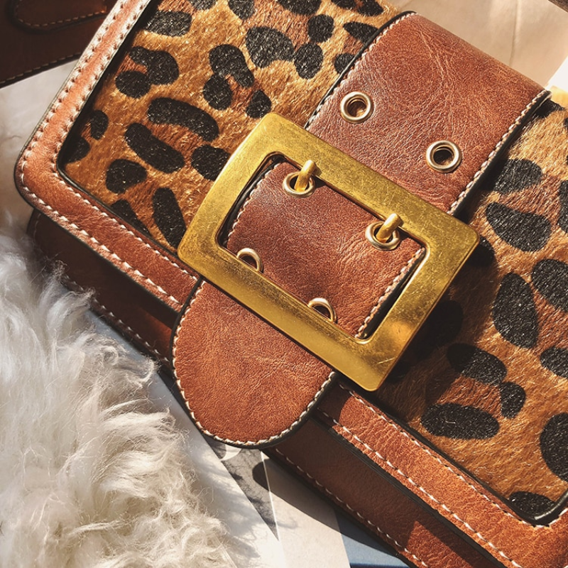 loomrack Vintage Leopard Crossbody Flap Bag with Top Handle Cross Body Bags