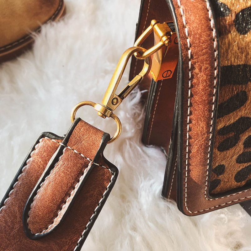 loomrack Vintage Leopard Crossbody Flap Bag with Top Handle Cross Body Bags